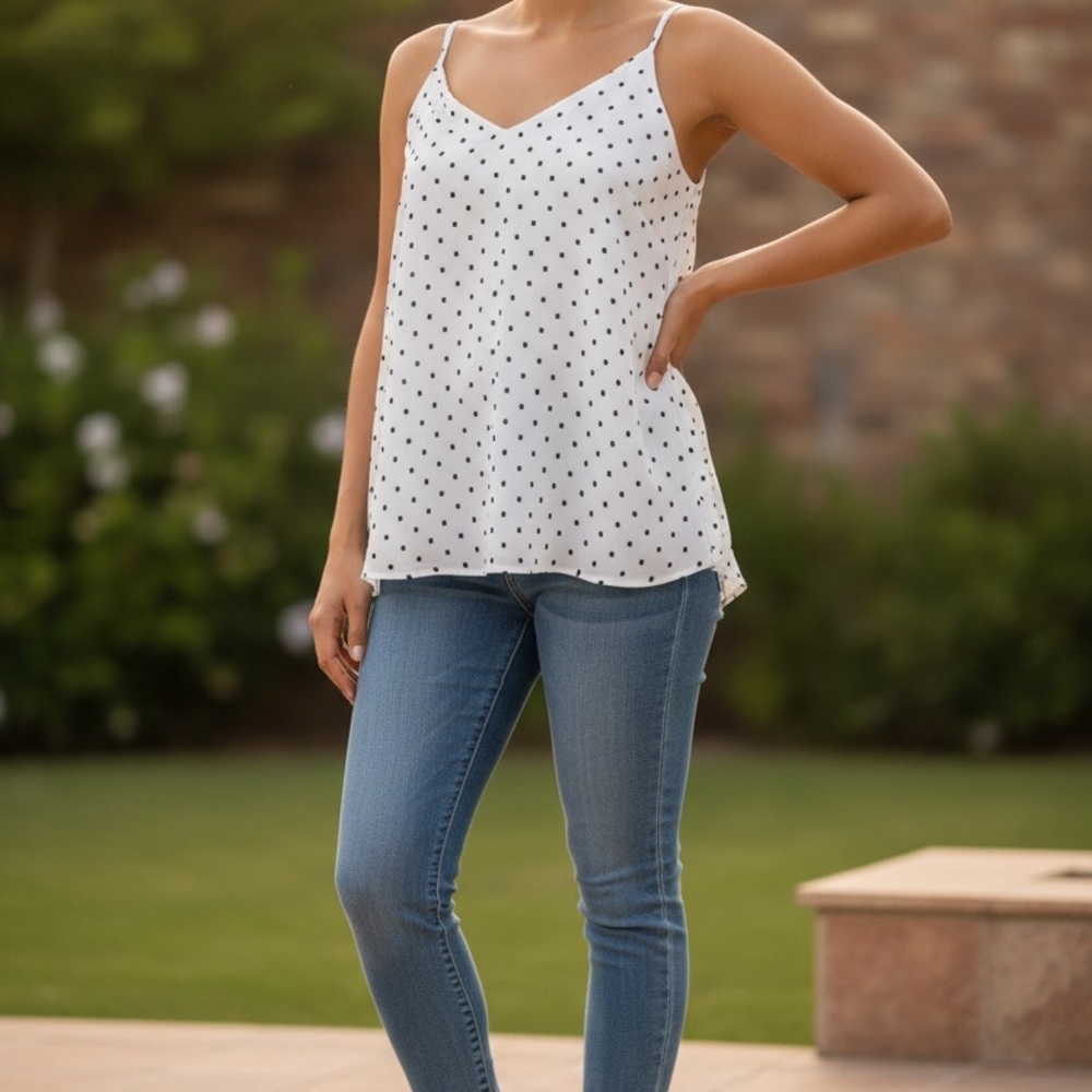 Calvin Klein White and Black Polka Dot Camisole